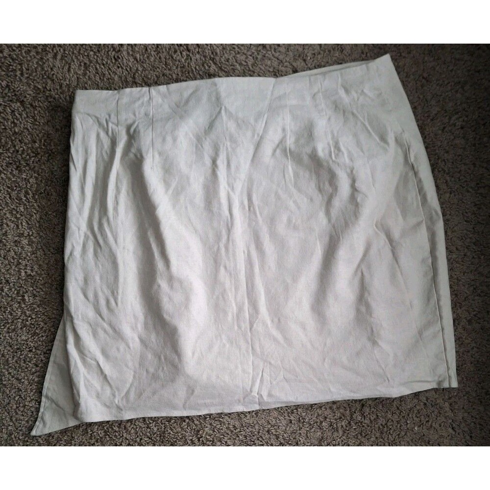 Express Linen Blend Wrap Skirt Size Large Beige Natural Color Side Zip Coastal - Picture 2 of 5